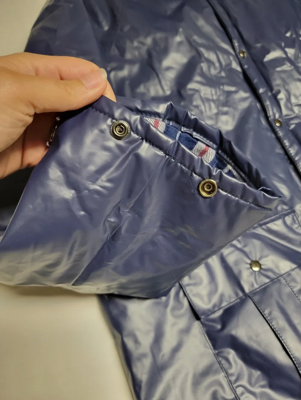 Vintage Duck Bay Heavy PVC Raincoat Flannel Lined Blue Shiny Jacket XL Gorpcore